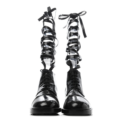 Chanel Crumpled Calfskin Lace Up Short Boots 39 Black 2 of 4