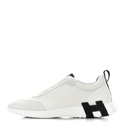 Hermes Goatskin Suede Goatskin Bouncing Sneakers 46 White Navy 1 of 9