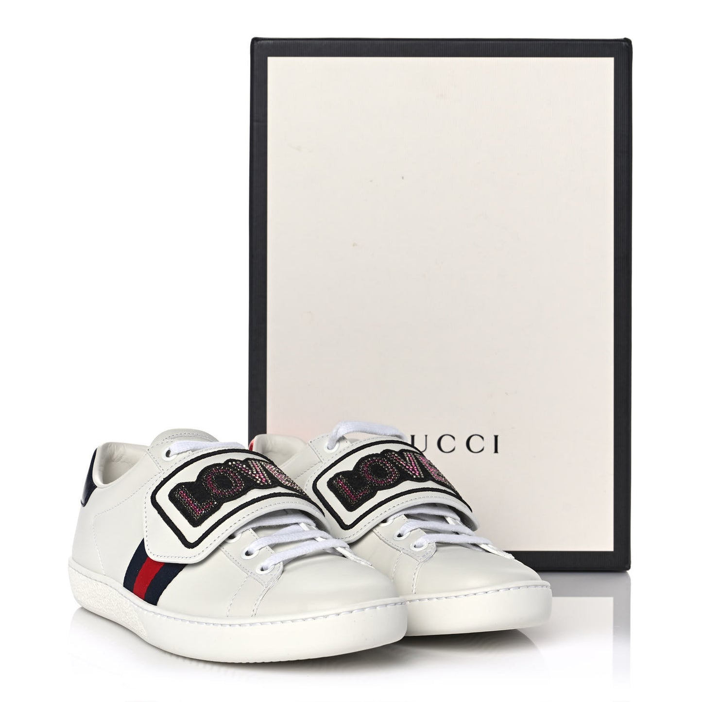 Calfskin Ayers Web Crystal LOVED Womens New Ace Sneakers 36 White