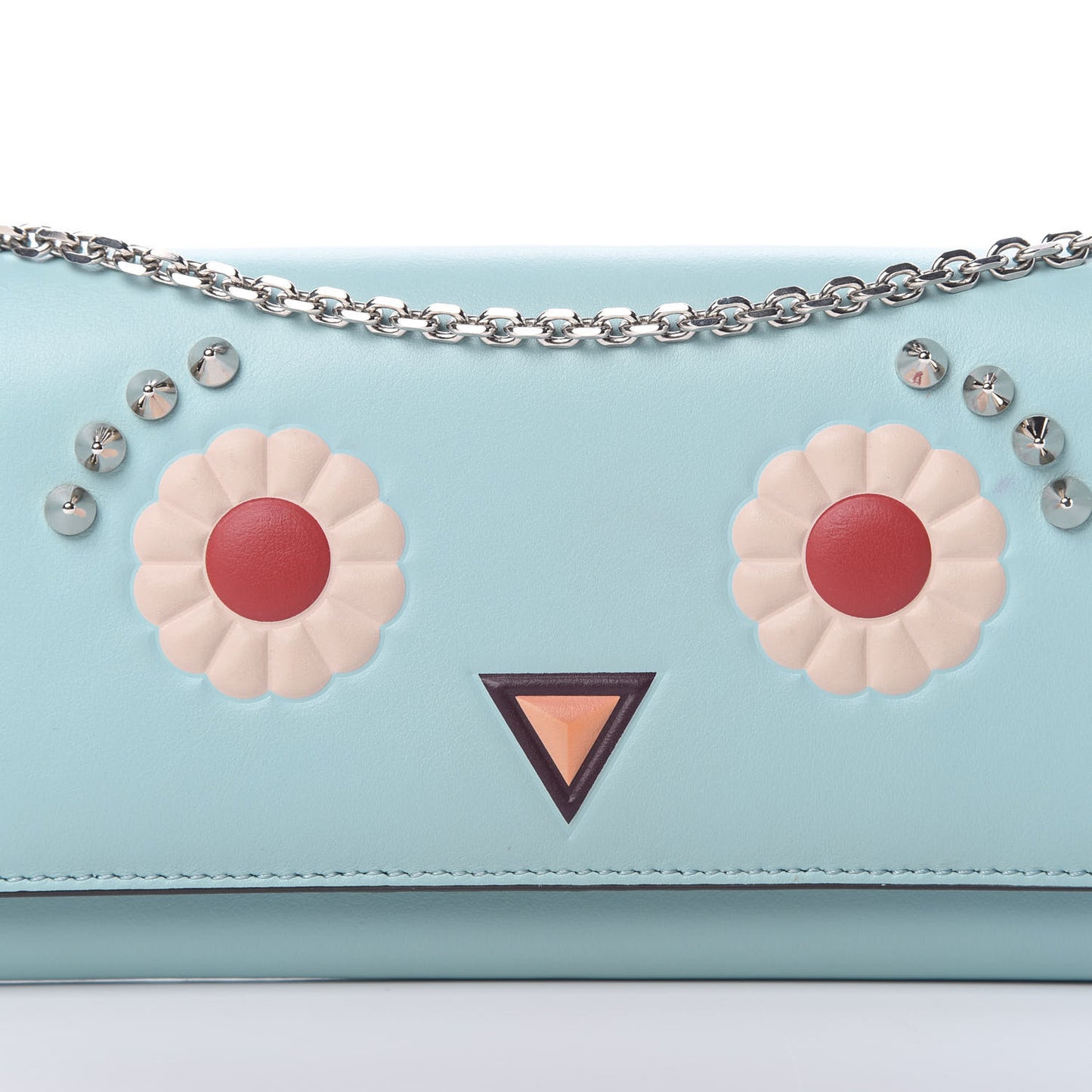 Vitello Century Lucido Hypnoteyes Studded Continental Wallet on Chain Turchese Pallido White Multicolor