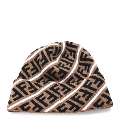 Fendi Wool Knit Zucca Beanie Tobacco White 3 of 5