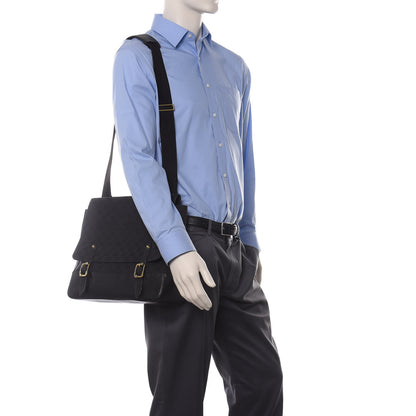 Gucci Monogram Calfskin Double Buckle Flap Messenger Bag Black 2 of 11