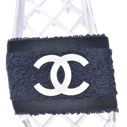 Chanel PVC Transparent Fabric CC Flat Slide Sandals 36 Navy 7 of 12