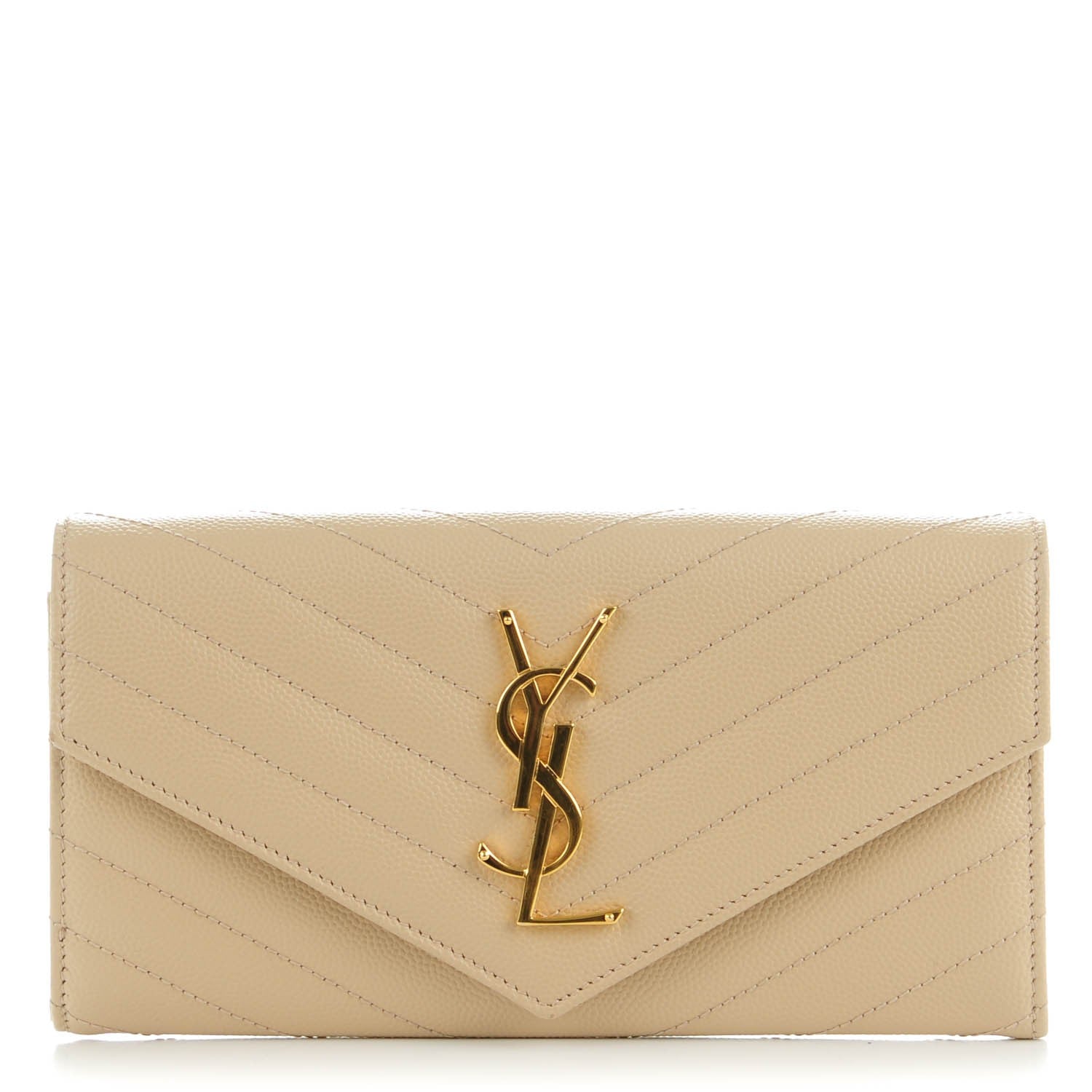 Saint Laurent Grain De Poudre Matelasse Chevron Monogram Flap Wallet Nude Powder 1 of 7