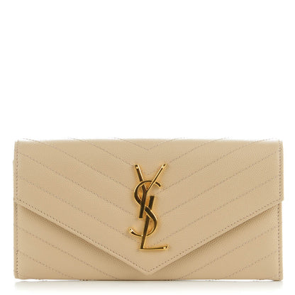 Saint Laurent Grain De Poudre Matelasse Chevron Monogram Flap Wallet Nude Powder 1 of 7