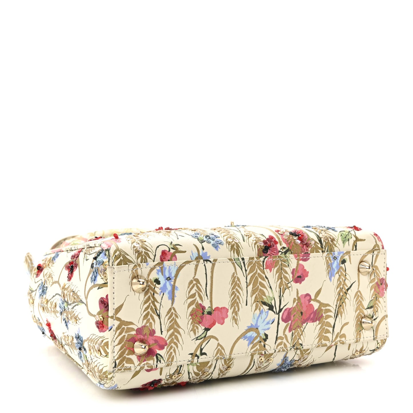 Calfskin Hibiscus Printed Embroidered My ABCDior Lady Dior Beige Multicolor