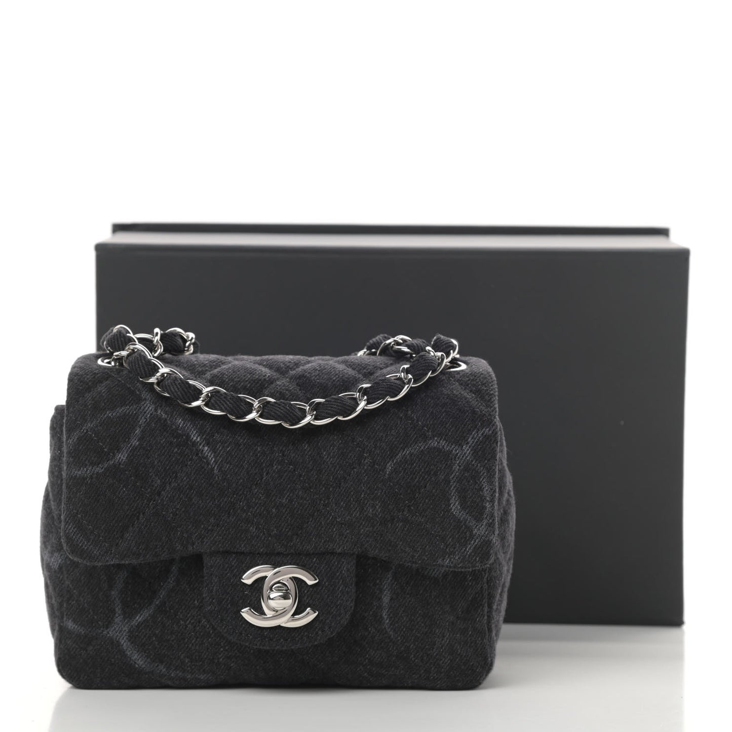 Denim CC Quilted Mini Square Flap Black