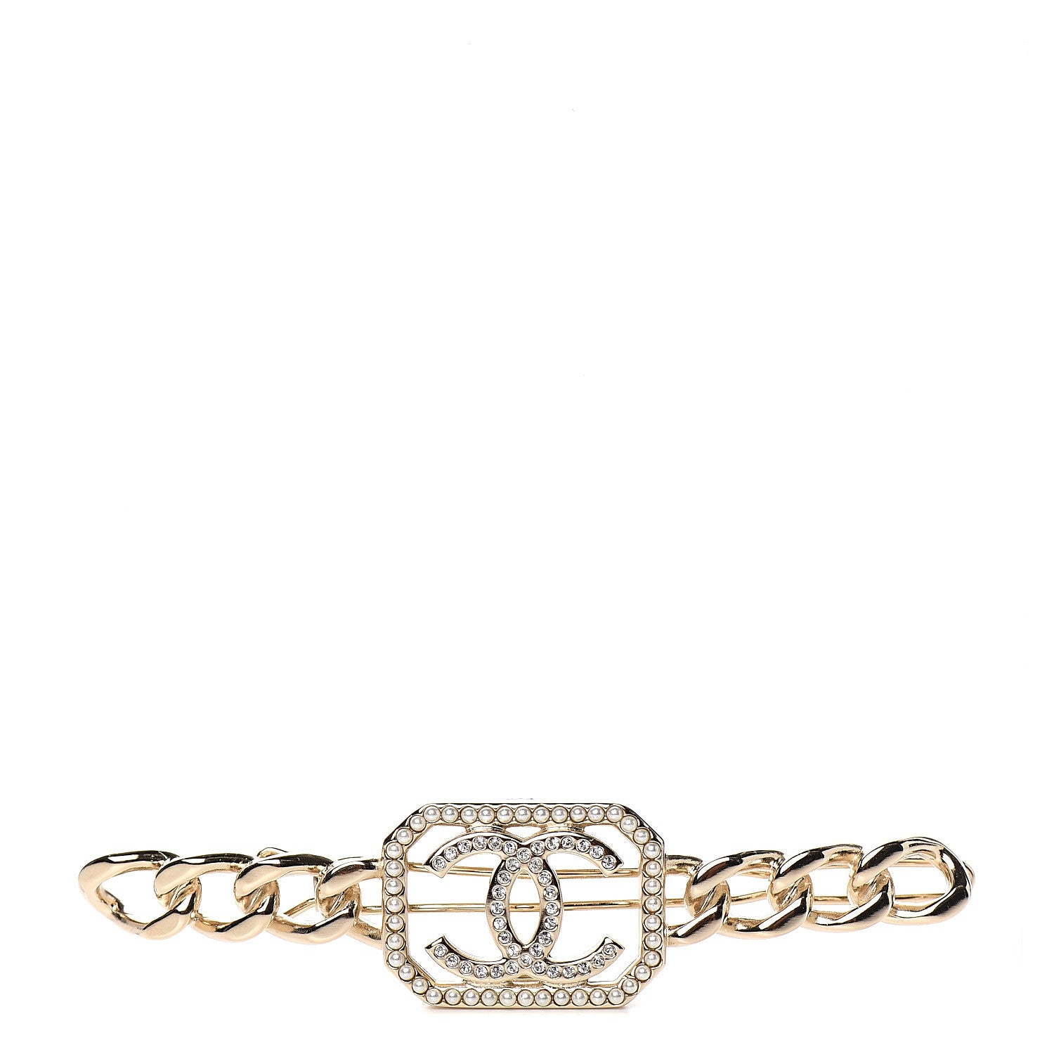 Chanel Crystal Chain CC Vendome Hair Clip Barrette Gold 1 of 4