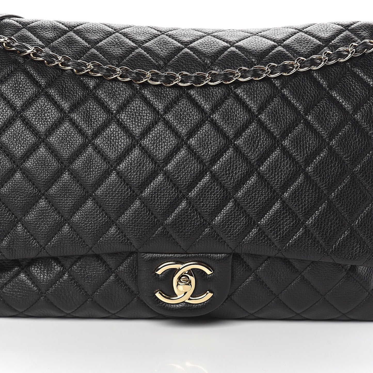 Calfskin Quilted XXL Travel Flap Bag Black