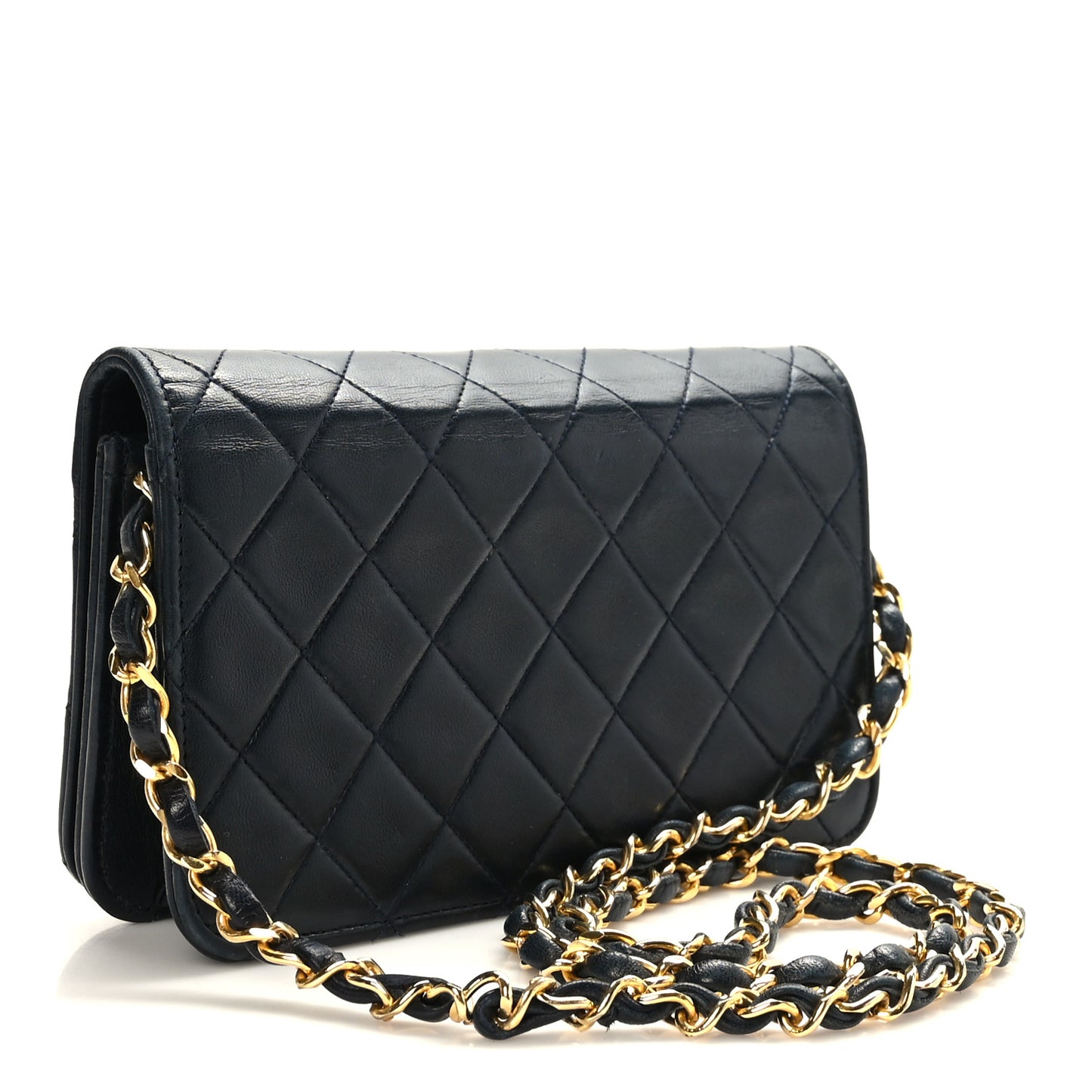 Lambskin Quilted Small Single Flap Navy