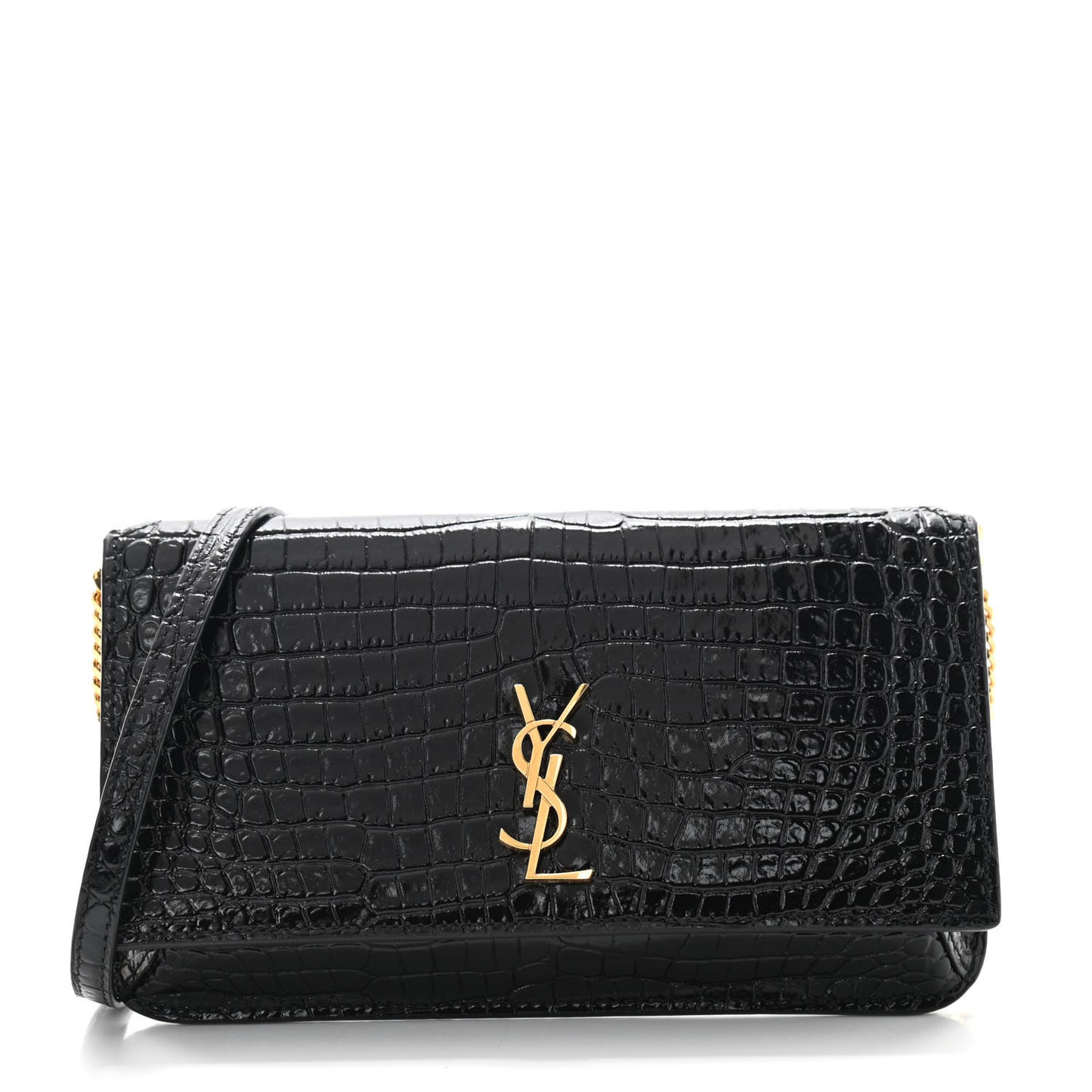 Crocodile Embossed Monogram Phone Holder Crossbody Black