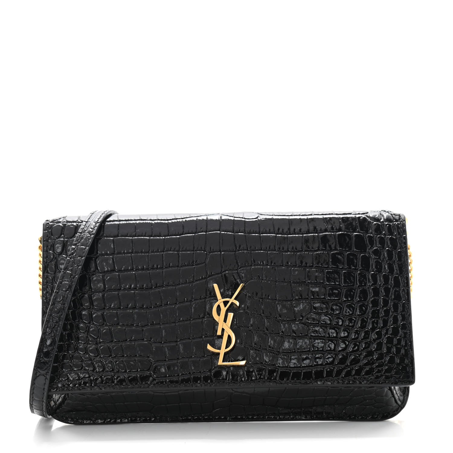 Saint Laurent Crocodile Embossed Monogram Phone Holder Crossbody Black 1 of 10