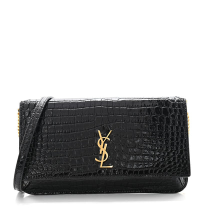Saint Laurent Crocodile Embossed Monogram Phone Holder Crossbody Black 1 of 10
