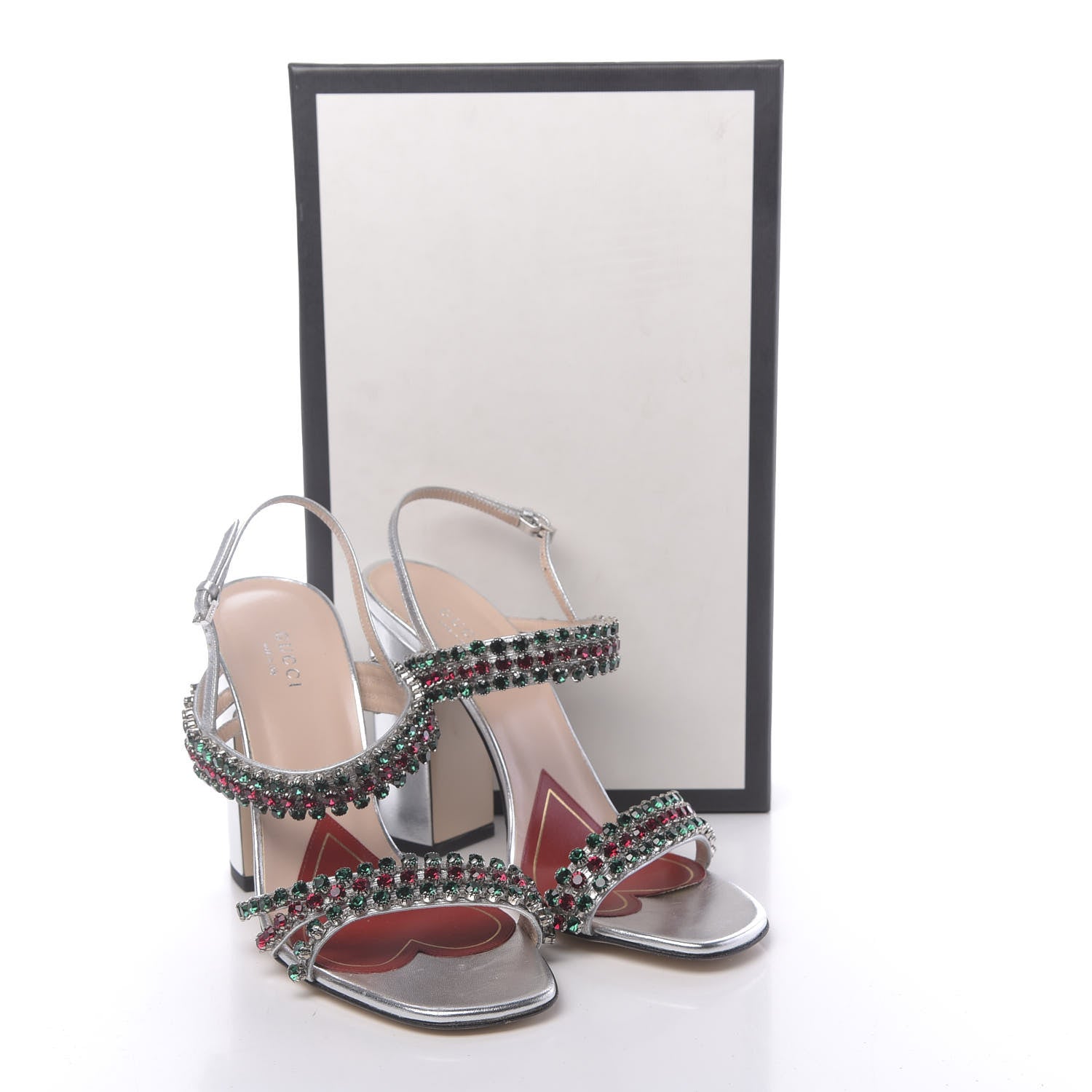 Gucci Nappa Silk Crystal Bertie High Heel Sandals 38 Argento 11 of 11