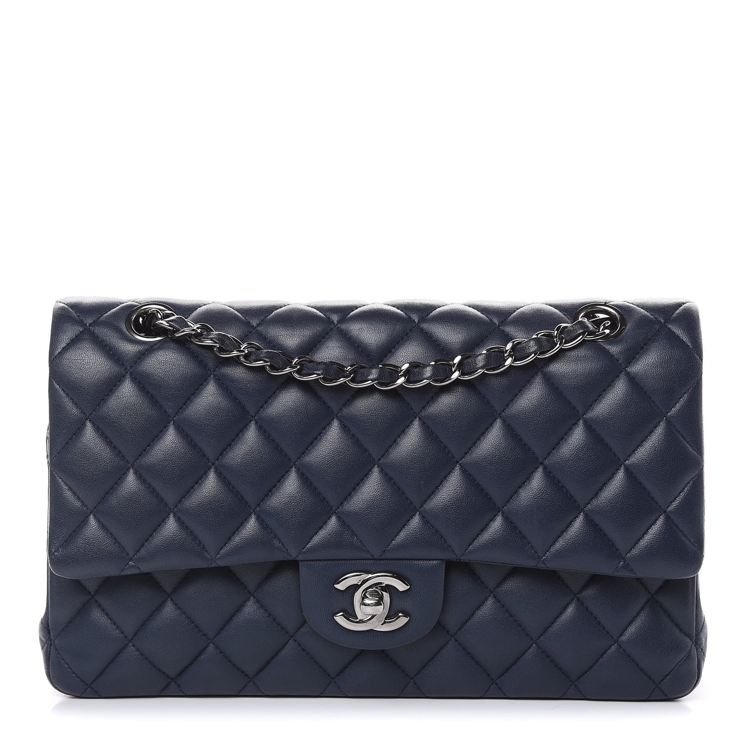 Lambskin Quilted Medium Double Flap Navy
