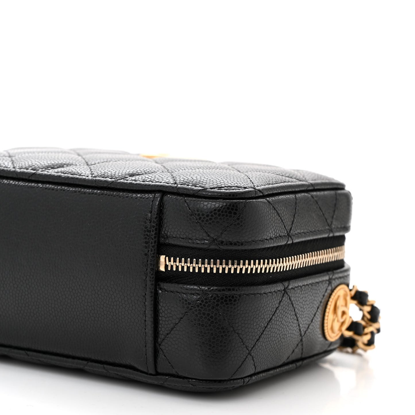 Caviar Quilted Twist Your Buttons Clutch With Chain Black