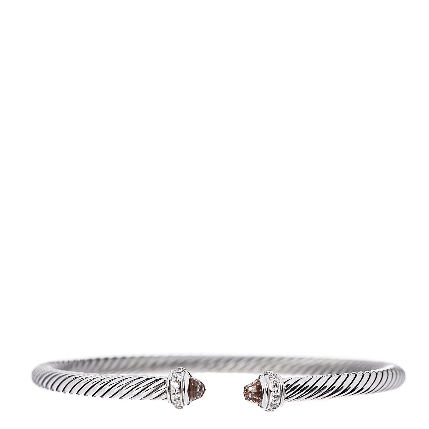 David Yurman Sterling Silver Morganite Diamond 4mm Cable Classics Bracelet 1 of 4