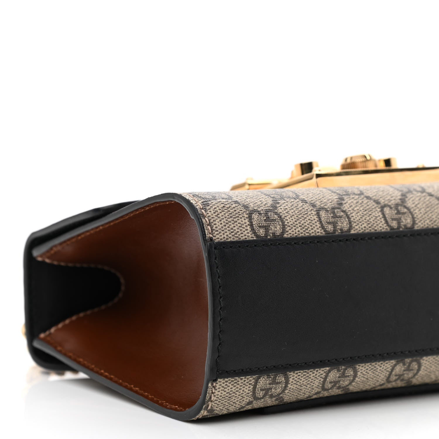 Gucci GG Supreme Monogram Calfskin Small Padlock Shoulder Bag Beige Black Cuir 11 of 13