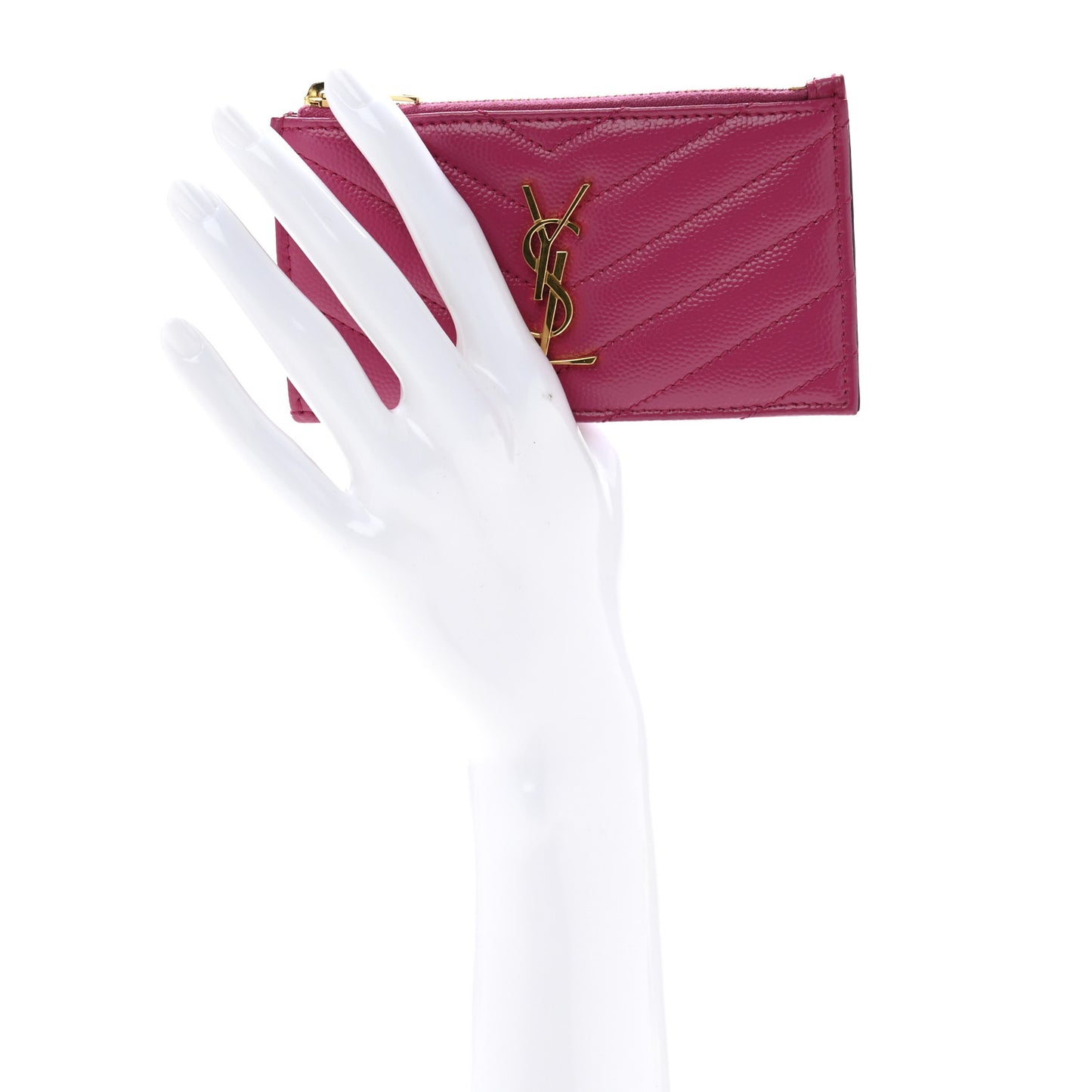 Grain De Poudre Matelasse Chevron Monogram Fragments Zippered Card Case Fresh Fuxia