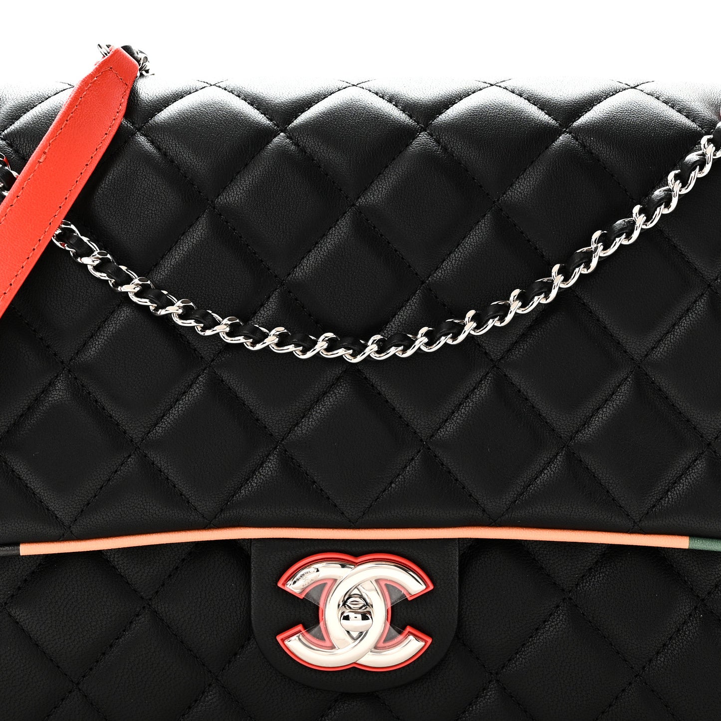 Lambskin Quilted Jumbo Cuba Color Flap Black