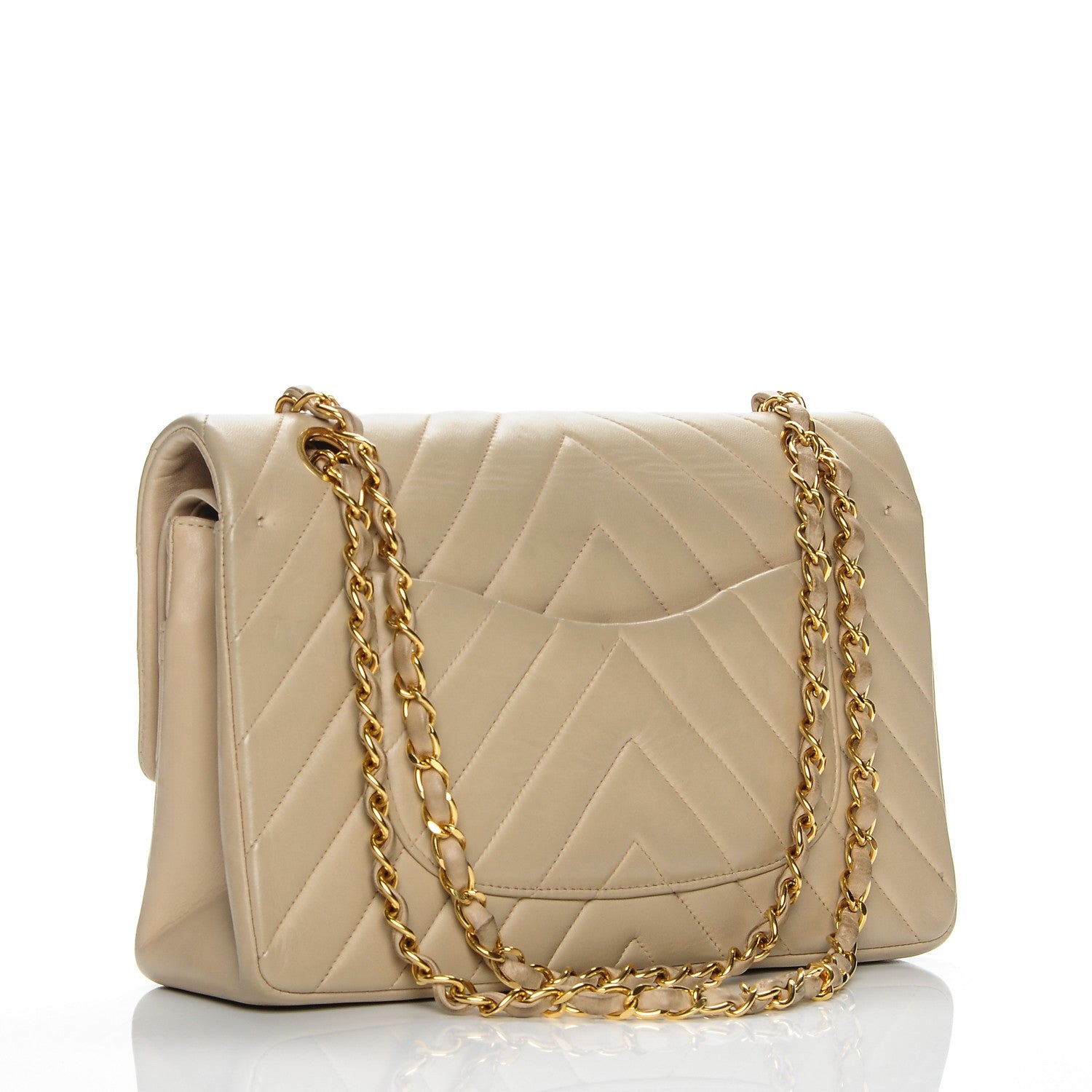Chanel Lambskin Chevron Quilted Medium Double Flap Beige 3 of 11