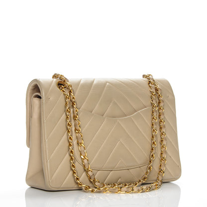 Chanel Lambskin Chevron Quilted Medium Double Flap Beige 3 of 11