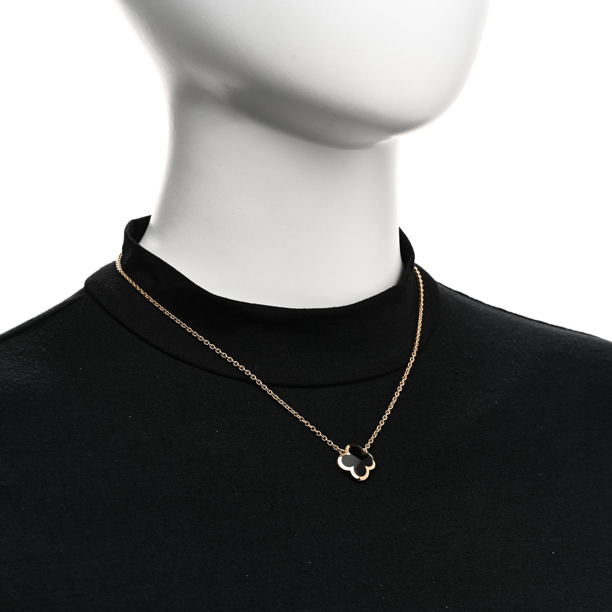 18K Yellow Gold Black Onyx Pure Alhambra Pendant Necklace