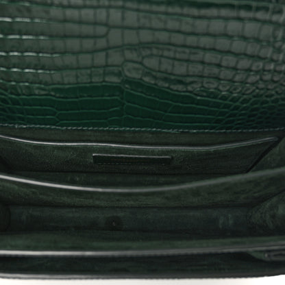 Saint Laurent Calfskin Crocodile Embossed Medium Monogram Sunset Dark Mint 6 of 10