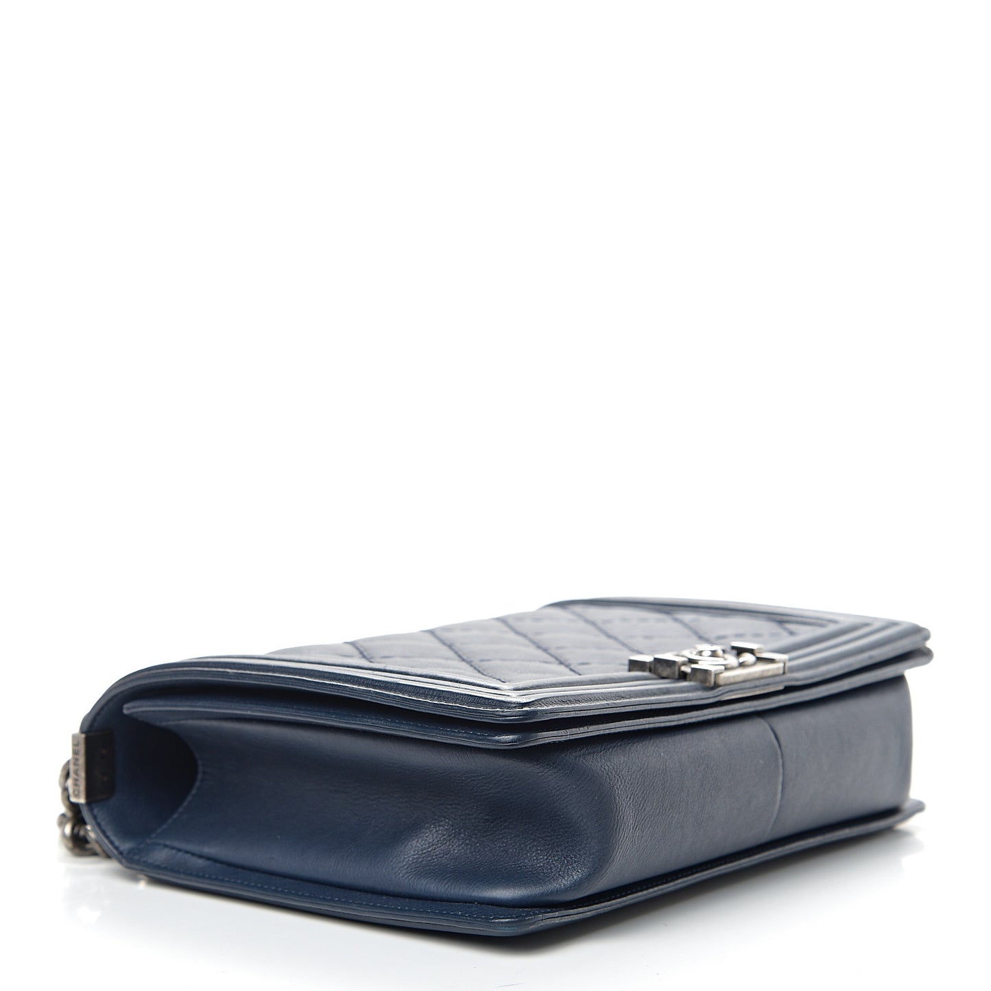 Calfskin Double Stitch New Medium Boy Flap Navy Blue