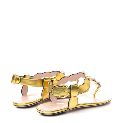 Gucci Metallic Nappa Willow Pearl Thong Sandals 40 Gold 4 of 10