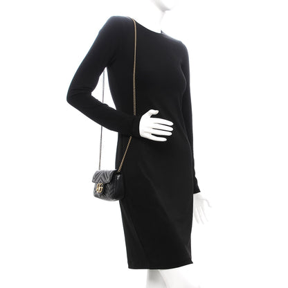 Gucci Calfskin Matelasse Super Mini GG Marmont Shoulder Bag Black 2 of 9