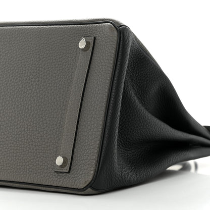 Hermes Togo Bi-Color Horseshoe Birkin 35 Etain Black 10 of 16