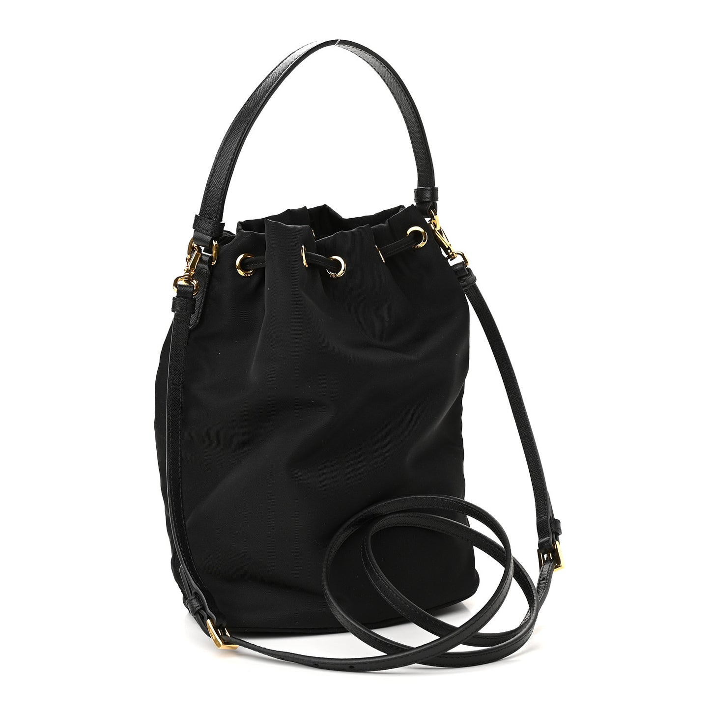 Saffiano Tessuto Nylon Mini Bucket Crossbody Bag Black