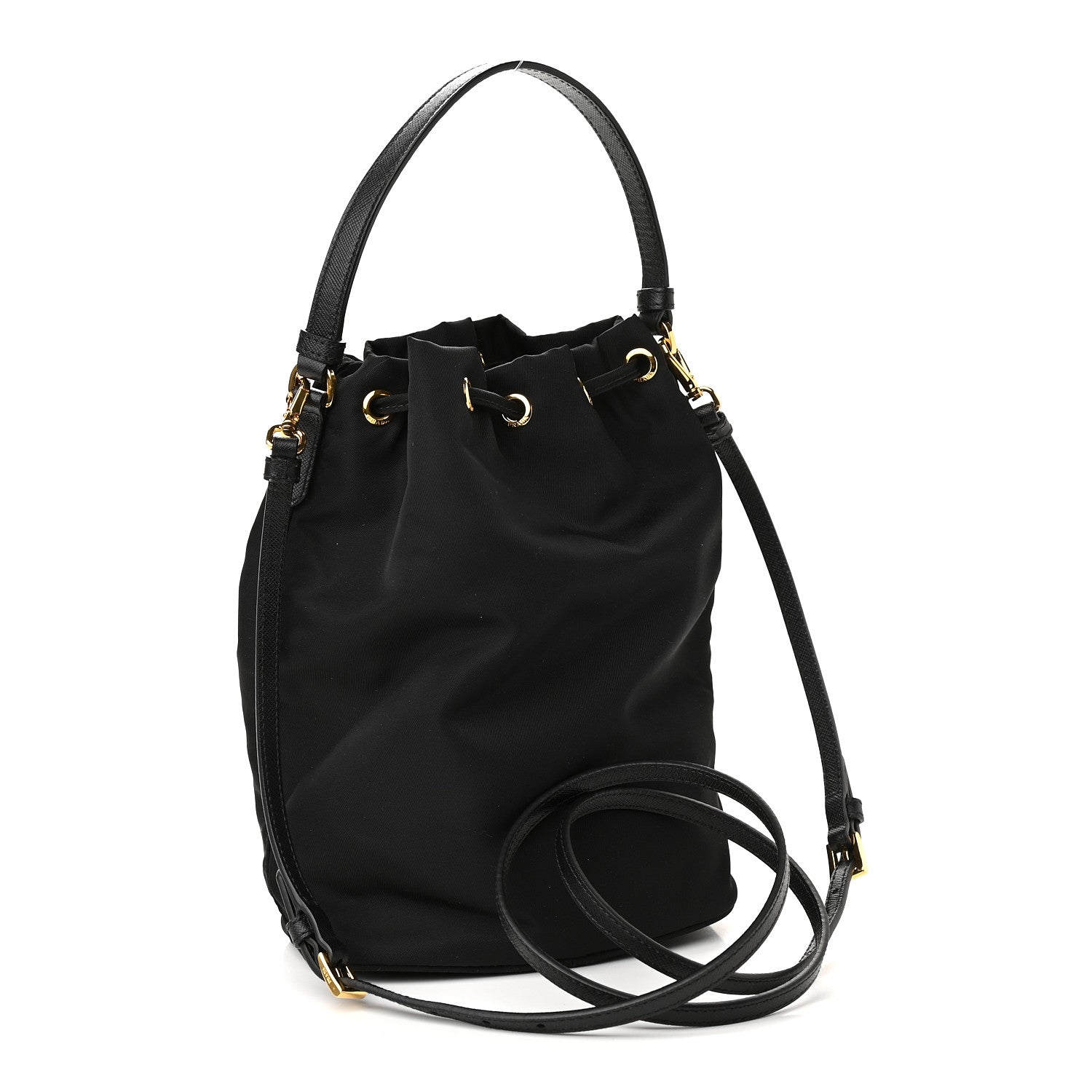 Prada Saffiano Tessuto Nylon Mini Bucket Crossbody Bag Black 3 of 9