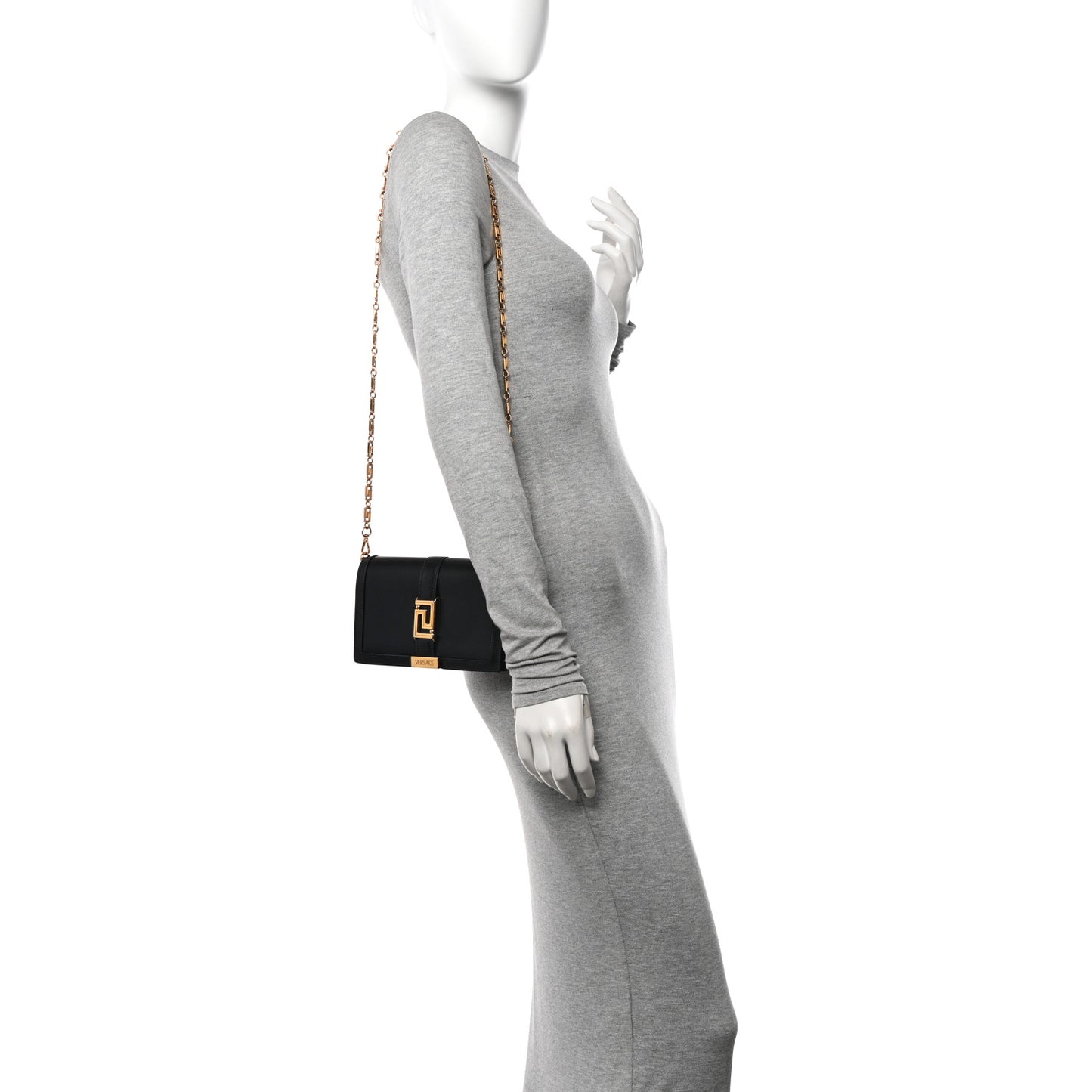 Calfskin Greca Goddess Wallet On Chain Black