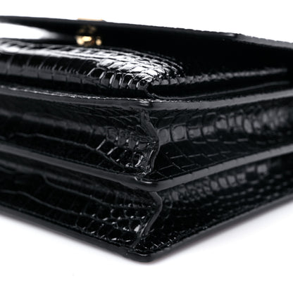Saint Laurent Calfskin Crocodile Embossed Medium Monogram Sunset Black 9 of 9