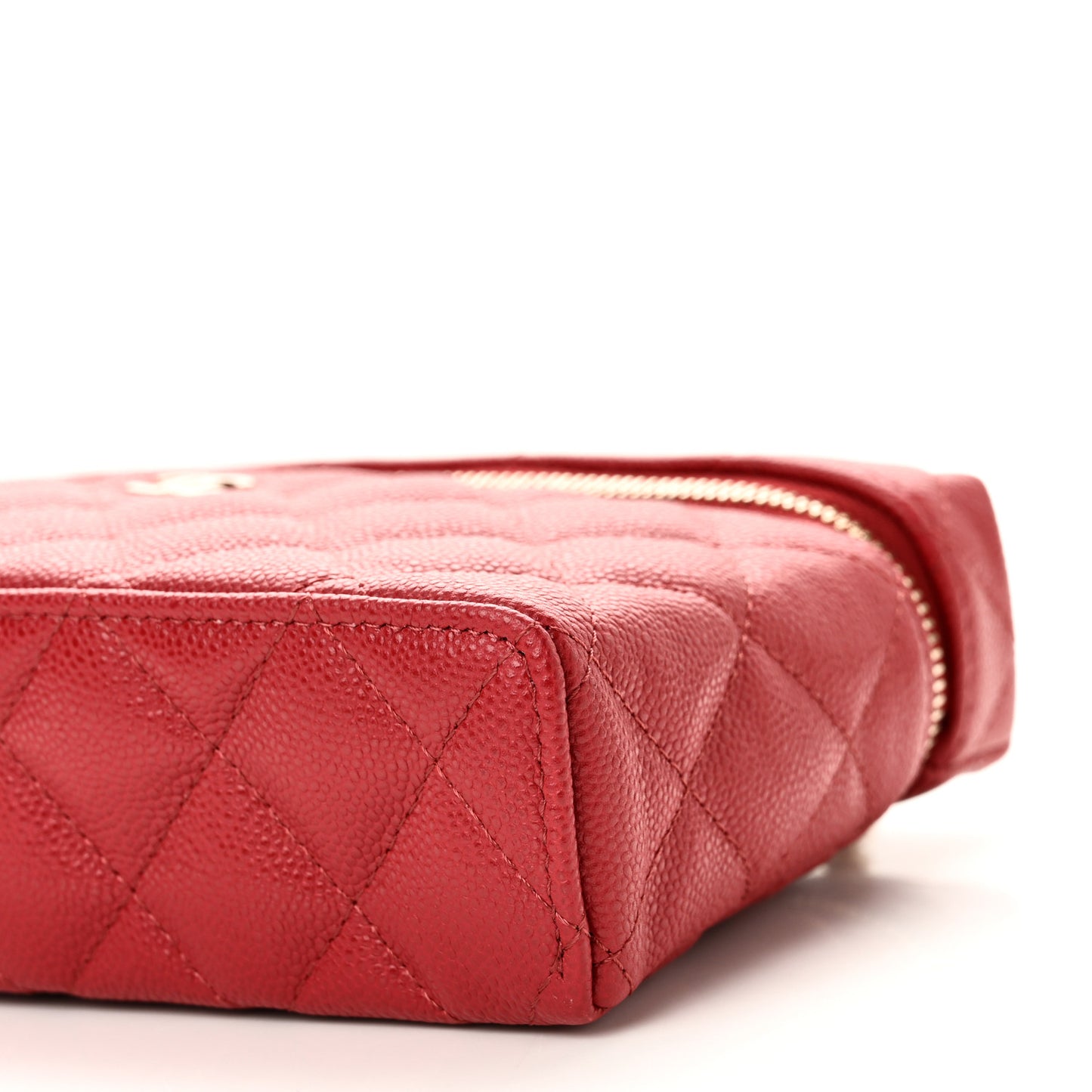 Caviar Quilted Top Handle Slim Vanity With Chain Red