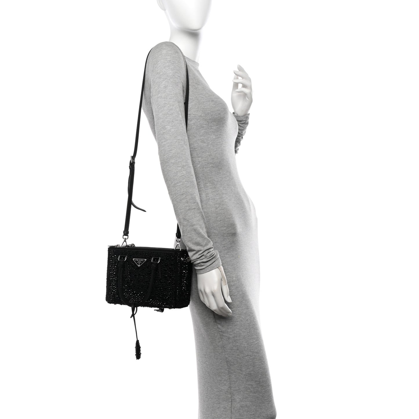 Satin Crystal Mini Galleria Double Zip Tote Black