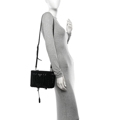 Prada Satin Crystal Mini Galleria Double Zip Tote Black 2 of 10