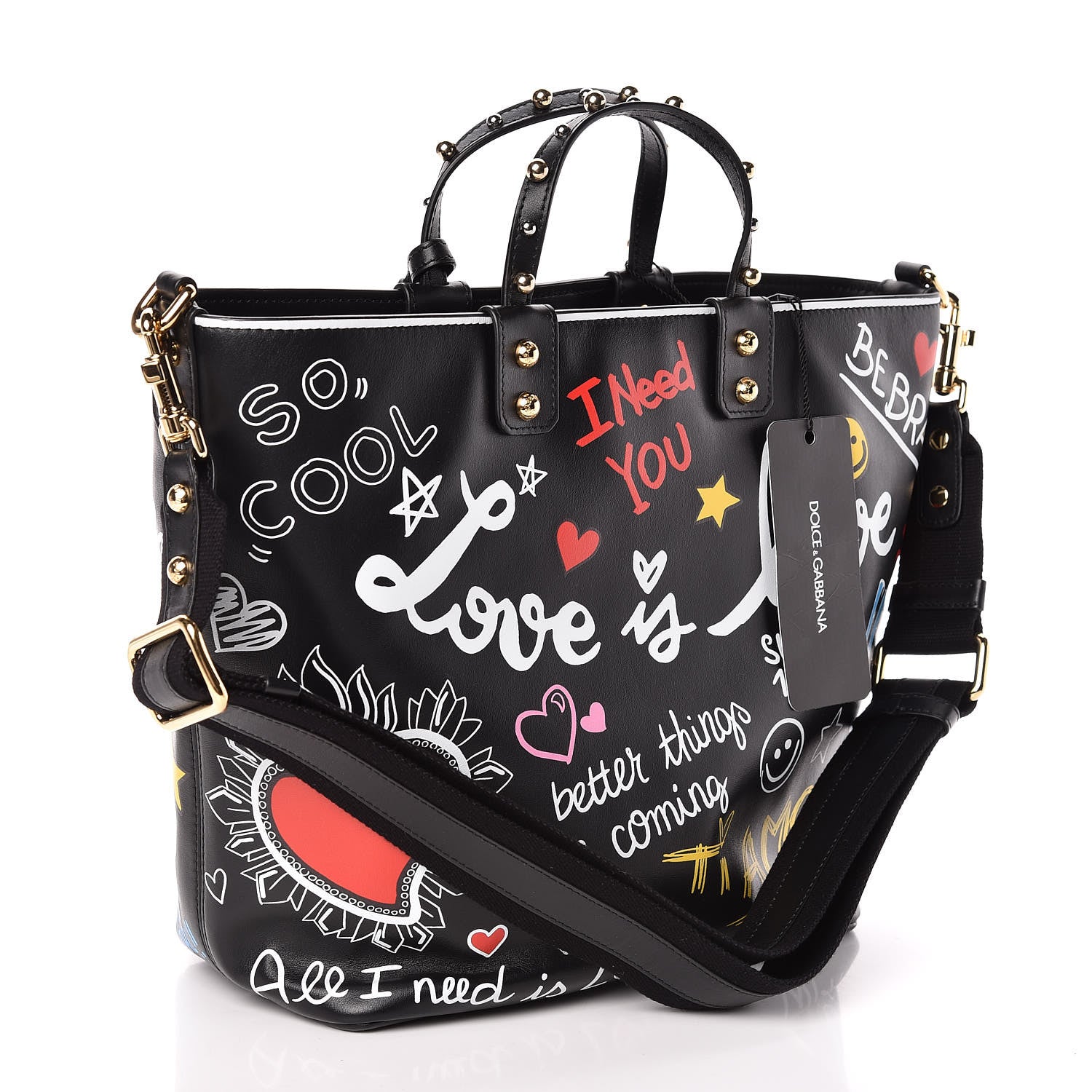 Dolce & Gabbana Calfskin Graffiti Printed Beatrice Tote Black 3 of 8
