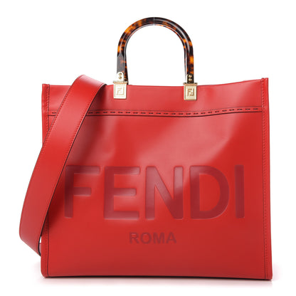 Fendi Vitello King Plexiglass Logo Embossed Medium Fendi Sunshine Shopper Tote Fuoco 1 of 10