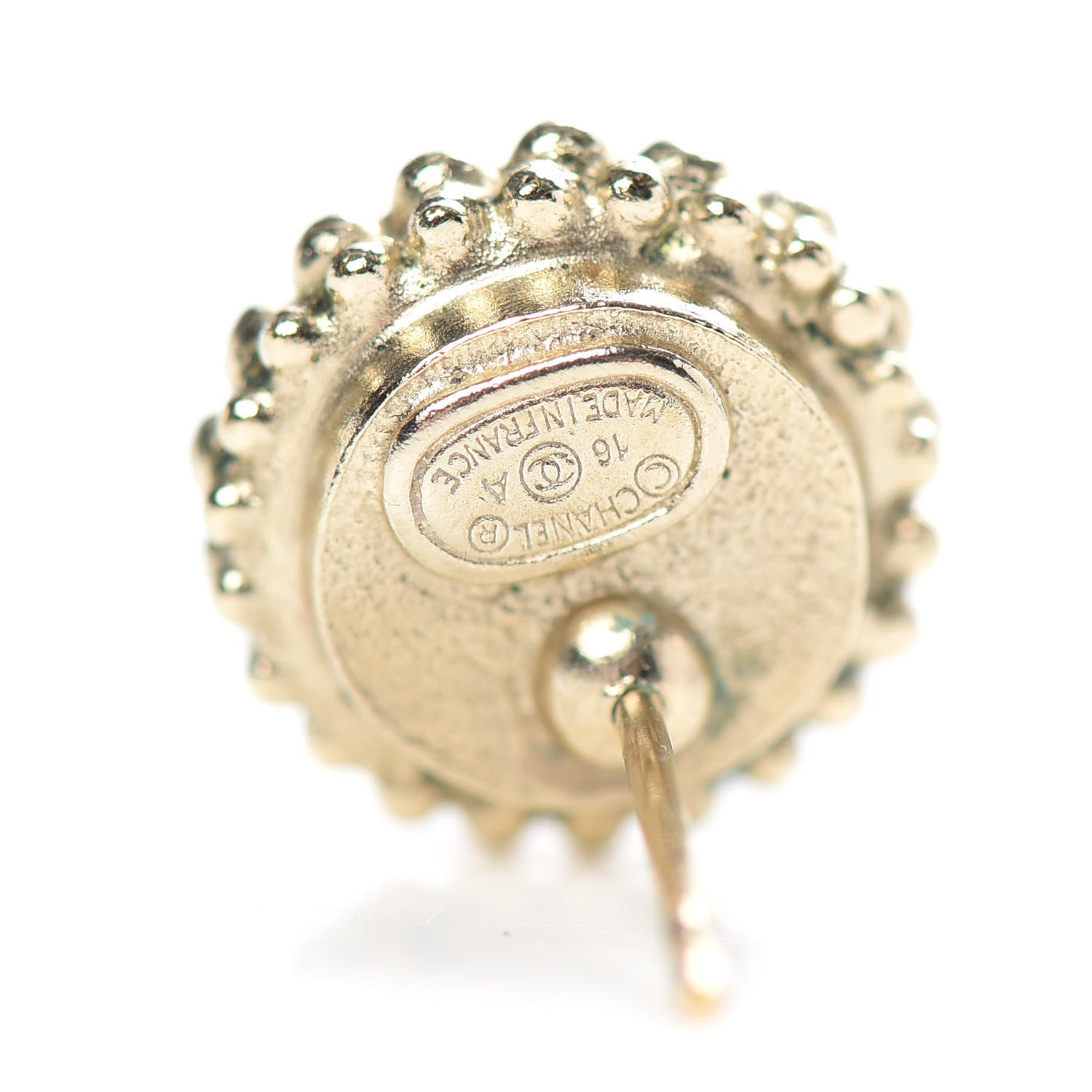 Chanel Pearl Crystal CC Round Earrings Light Gold 3 of 5