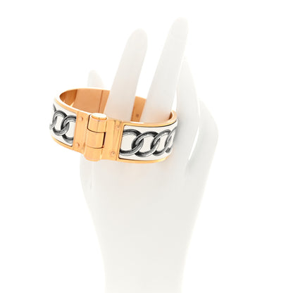Hermes Enamel Printed Wide Les Chaines Hinged Bracelet L White Black 2 of 4