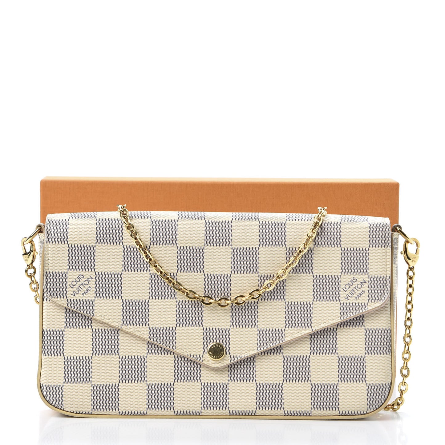 Damier Azur Pochette Felicie Chain Wallet Rose Ballerine