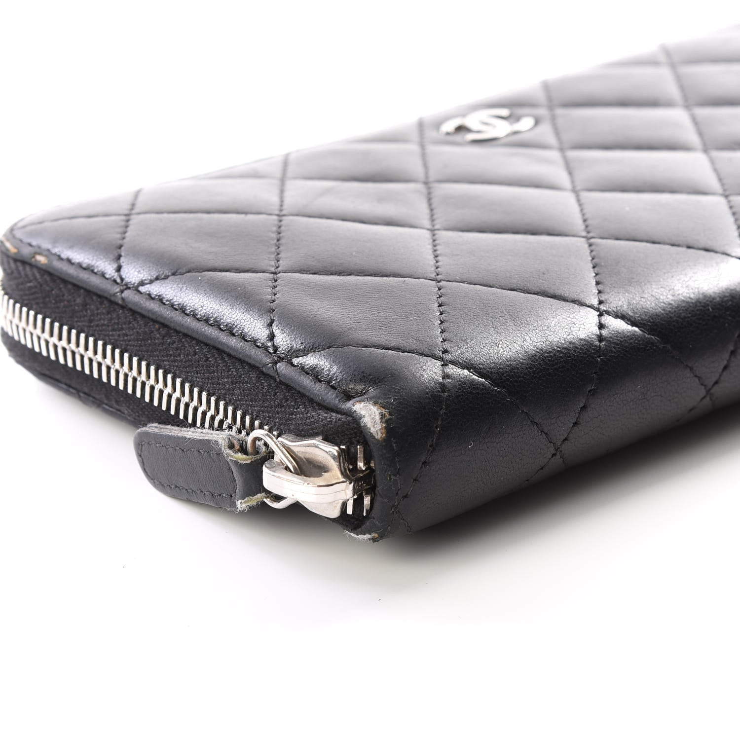 Chanel Lambskin Quilted Large Gusset Zip Around Wallet Black 5 of 12