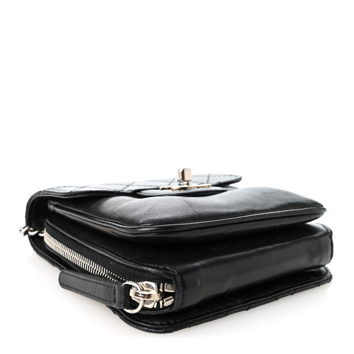 Chanel Lambskin Quilted Clams Wallet On Chain Black 4 of 11