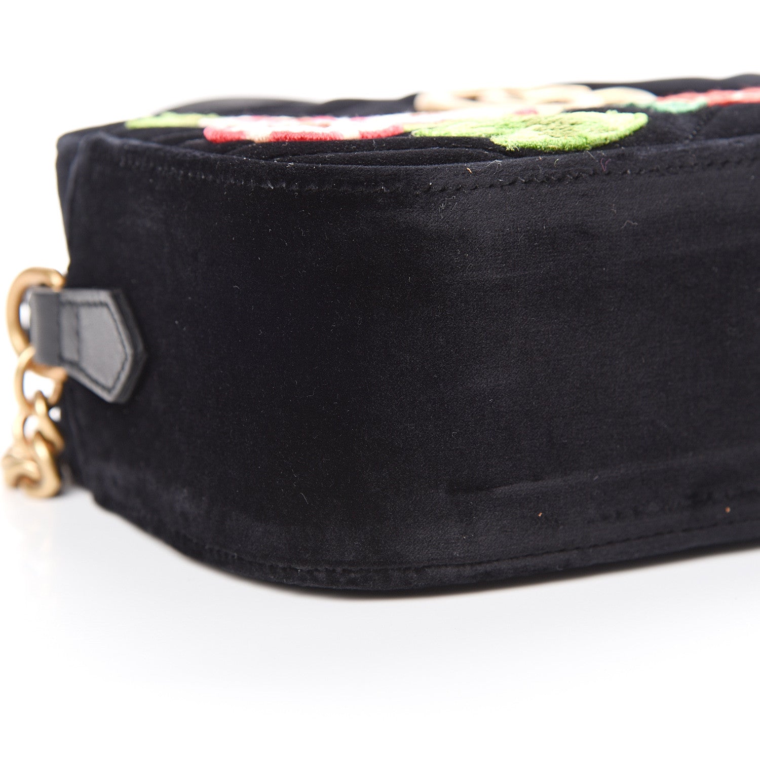 Gucci Velvet Matelasse Deer Embroidered Small GG Marmont Chain Shoulder Bag Black 8 of 10