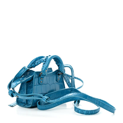 Balenciaga Extra Supple Calfskin Crocodile Embossed Neo Classic Silver Hardware Super Nano City Crossbody Cyan 3 of 10