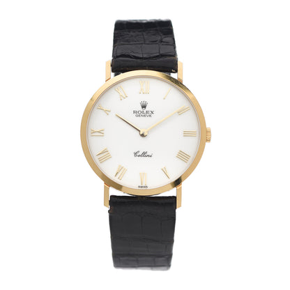 Rolex 18K Yellow Gold Alligator 32mm Cellini Manual Winding Watch White 4112 1 of 5