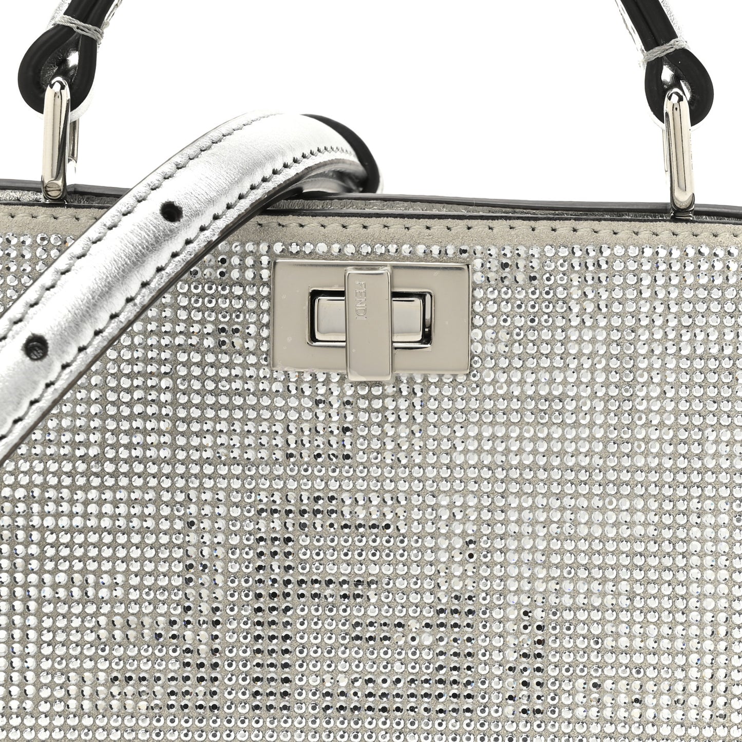 Crystal Vitello Laminato FF Petite Peekaboo I SEE U Satchel Crystal Argento